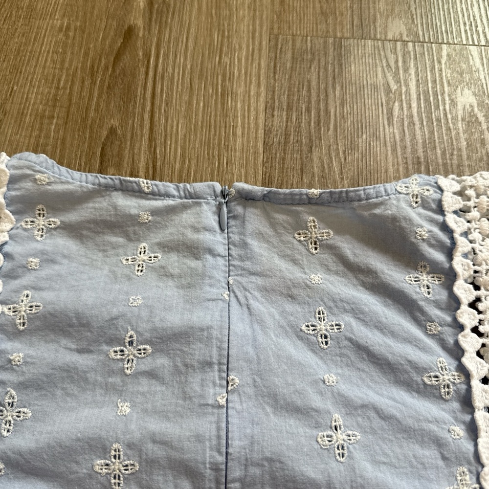 Jennifer & Grace 100% Cotton Eyelet Lace Trim Light Blue Babydoll Blouse Size M - Picture 5 of 12